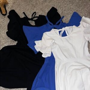 Black, Blue, and White Dresses